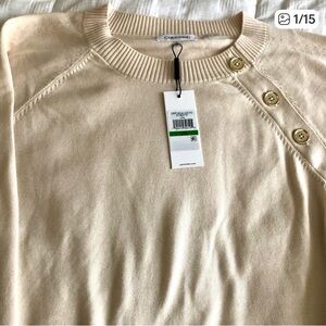 Calvin Klein Beige Women's Crew Neck Sweater 💛 with Gold Buttons